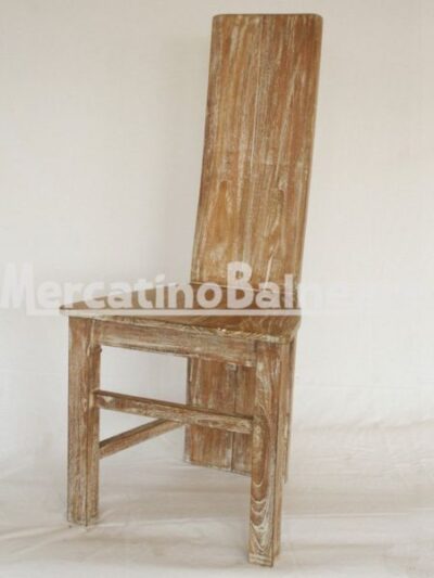 Seggiola schienale alto in legno di Teak decapato