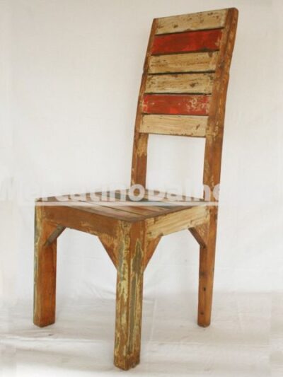 Sedia in legno Teak di recupero con schienale alto