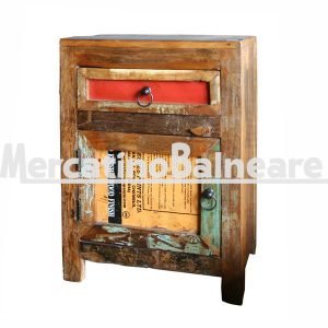 Comodino in legno recuperato finito con latta