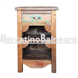 Comodino mobiletto in legno recuperato da imbarcazioni