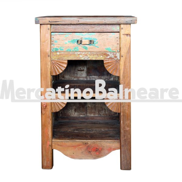 Comodino mobiletto in legno recuperato da imbarcazioni