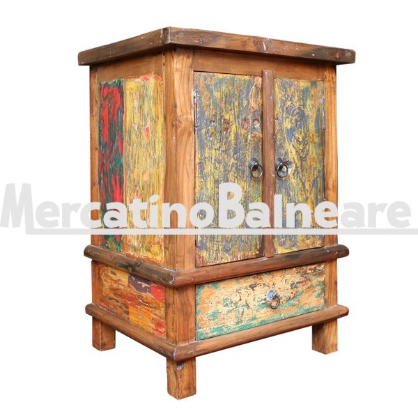 Comodino mobiletto in legno di recupero barche