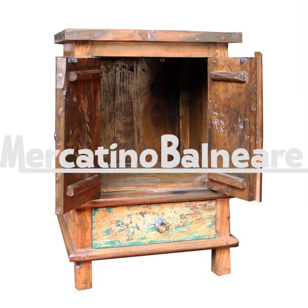 Comodino mobiletto in legno di recupero barche - immagine 2