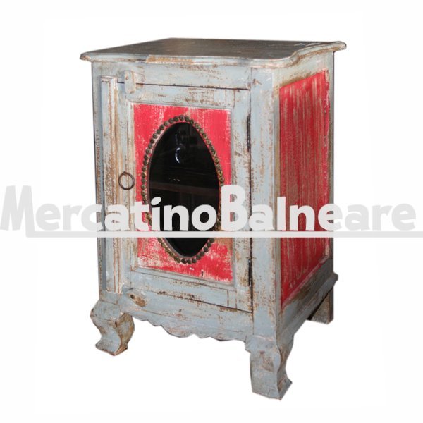 Comodino in legno di recupero barche con vetro sull'anta