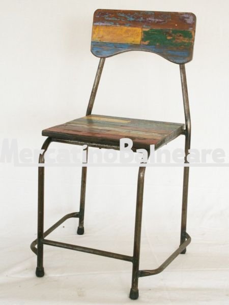 Sedia in metallo e legno Teak di recupero - immagine 2