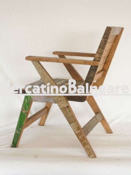 Sedia con braccioli in legno di recupero, origine India - immagine 2