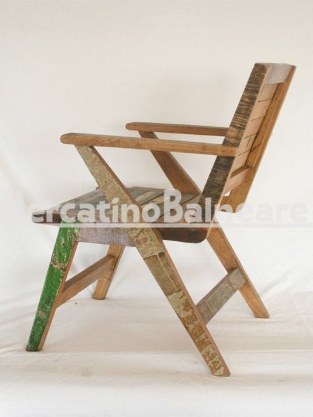 Sedia con braccioli in legno di recupero, origine India - immagine 2