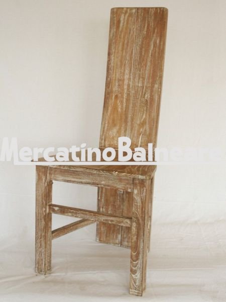 Seggiola schienale alto in legno di Teak decapato