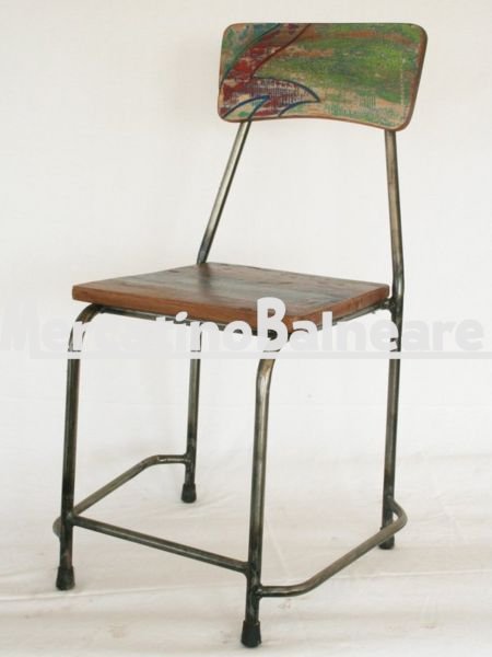 Seggiola in legno Teak di recupero e metallo - immagine 2