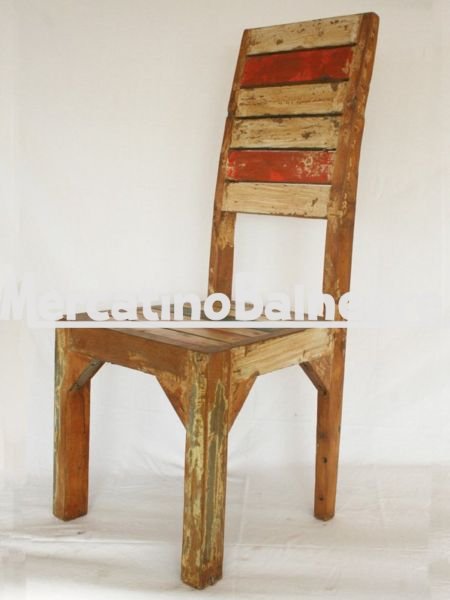 Sedia in legno Teak di recupero con schienale alto