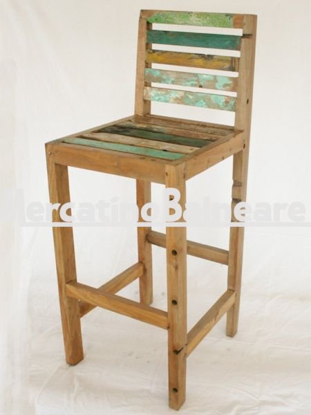Sgabello Bar in legno Teak di recupero