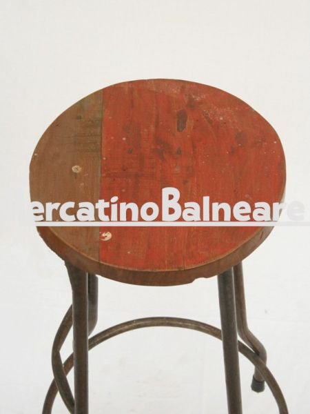 Sgabello in metallo e legno Teak di recupero - immagine 2