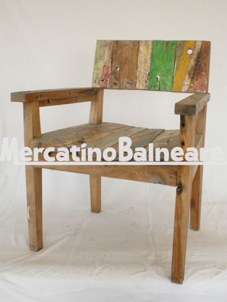 Sedia con braccioli in legno Teak di recupero - immagine 2