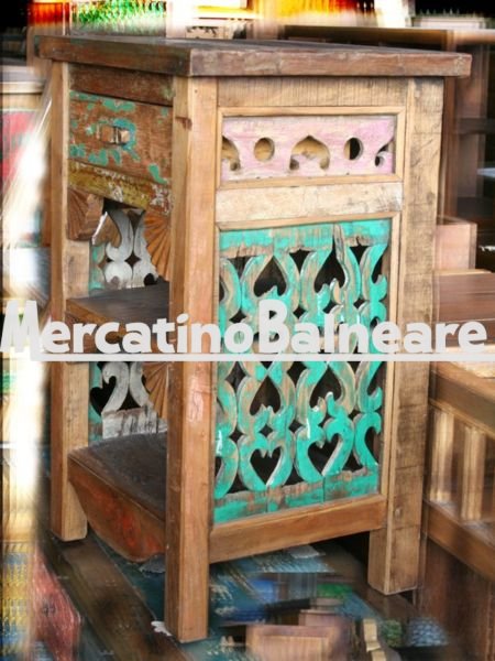 Comodino mobiletto in legno recuperato da imbarcazioni - immagine 2