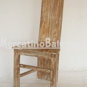 Seggiola schienale alto in legno di Teak decapato