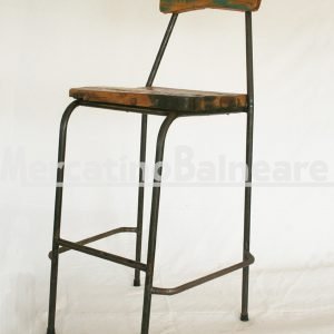 Sgabello Bar in metallo e legno Teak di recupero